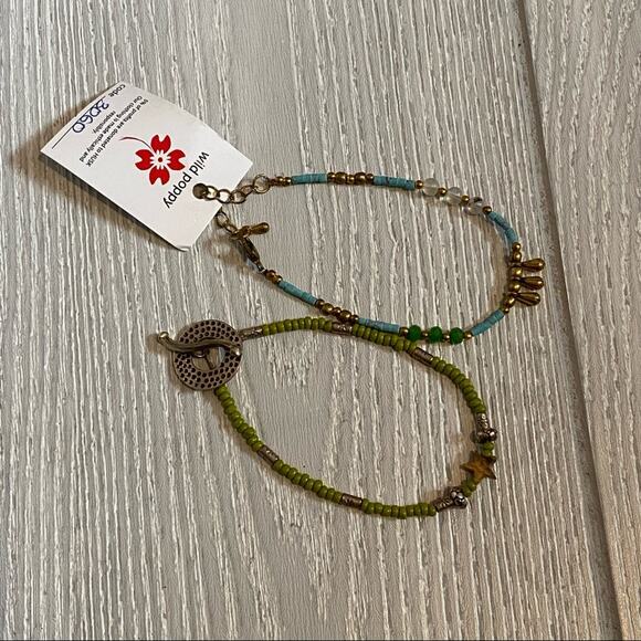 Wild Poppy Women's Delicate Handmade Beaded Bracelet Set of Two NEW - Picture 1 of 8